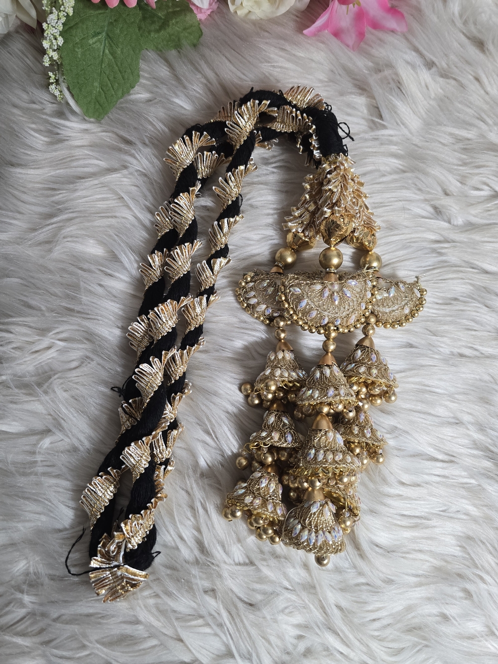 Embellished Black and Gold Latkan Tassel Paranda